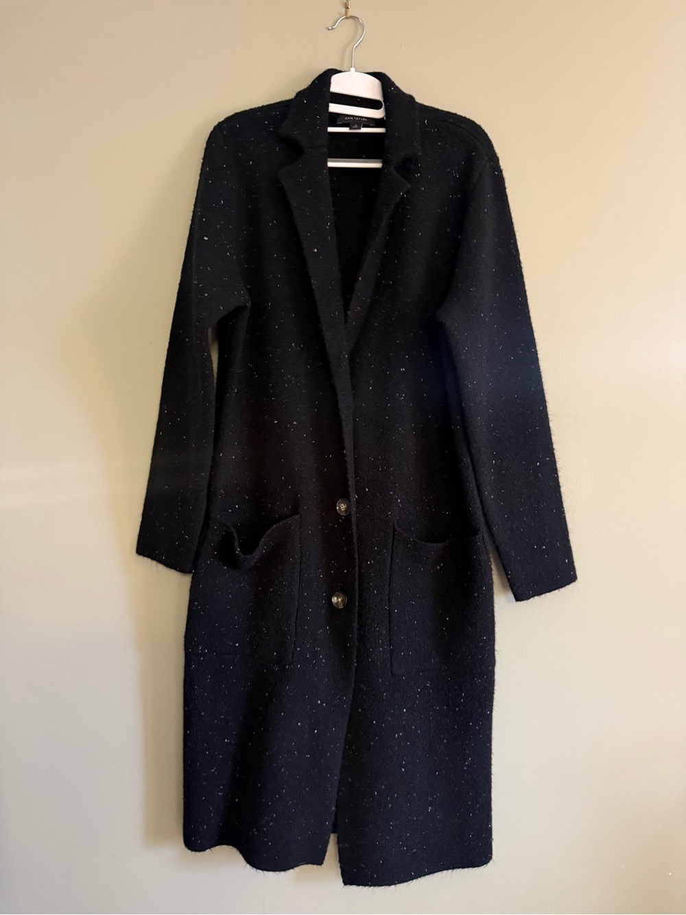 Ann Taylor Black Speckled Longline Sweater Coat Cardigan Blazer Medium